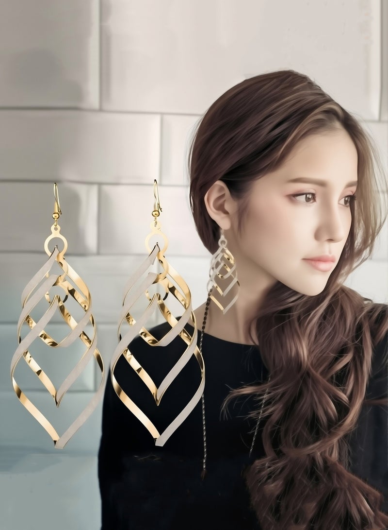A Pair of Gold Long Drop Earrings for Women Twisted Infinity Dangle Statement Earrings, Lightweight Fashion Jewelry for Party, Eid, Wedding, Brides  - Image 2