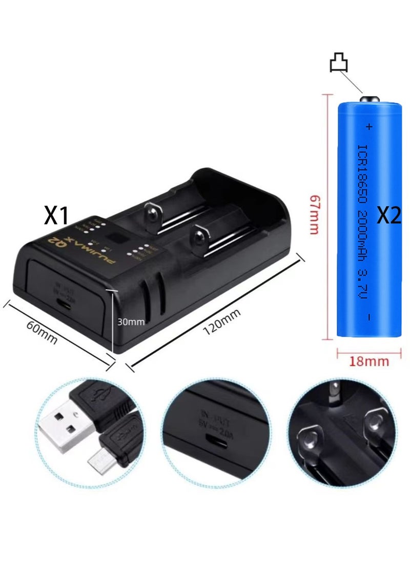 PUJIMAX 18650 Battery Charger＋ 2 Pcs Rechargable 18650 Li-Ion Battery 2000 mAh  - Image 2