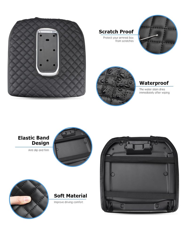 INTGET Center Console Cover for Chevy Silverado & GMC Sierra Accessories 2019 2020 2021 2022 2023 2024 2025 Leather Armrest Lid Arm Rest Box Protector (Black Pad, Bucket Seat 19-25) - Image 4