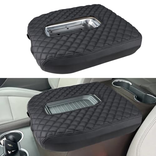 INTGET Center Console Cover for Chevy Silverado & GMC Sierra Accessories 2019 2020 2021 2022 2023 2024 2025 Leather Armrest Lid Arm Rest Box Protector (Black Pad, Bucket Seat 19-25) - Image 1