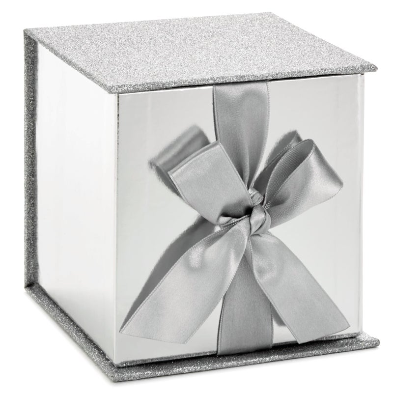 Hallmark Small Gift Box with Bow and Shredded Paper Fill (Silver Signature 4 inch Gift Box with Glitter) for Weddings, Graduations, Bridal Showers, Anniversaries, All Occasion - Image 1