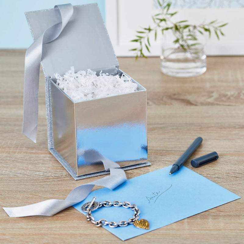 Hallmark Small Gift Box with Bow and Shredded Paper Fill (Silver Signature 4 inch Gift Box with Glitter) for Weddings, Graduations, Bridal Showers, Anniversaries, All Occasion - Image 2