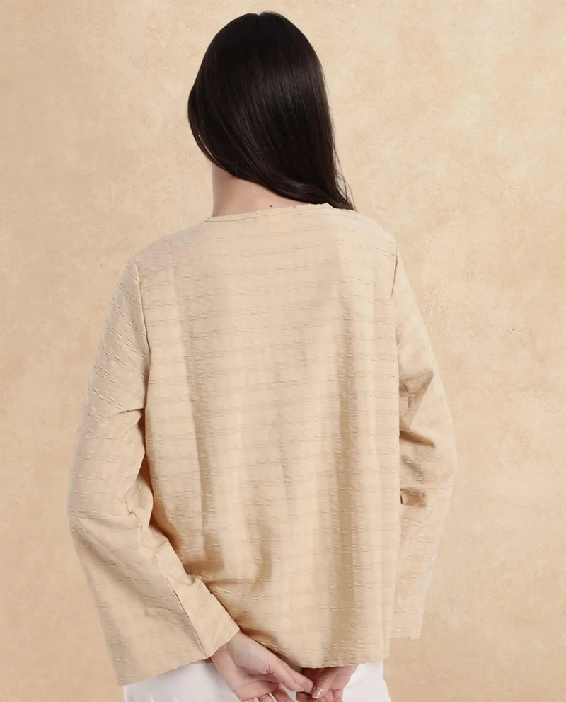 Rareism Women's Textured Bell Sleeve Top