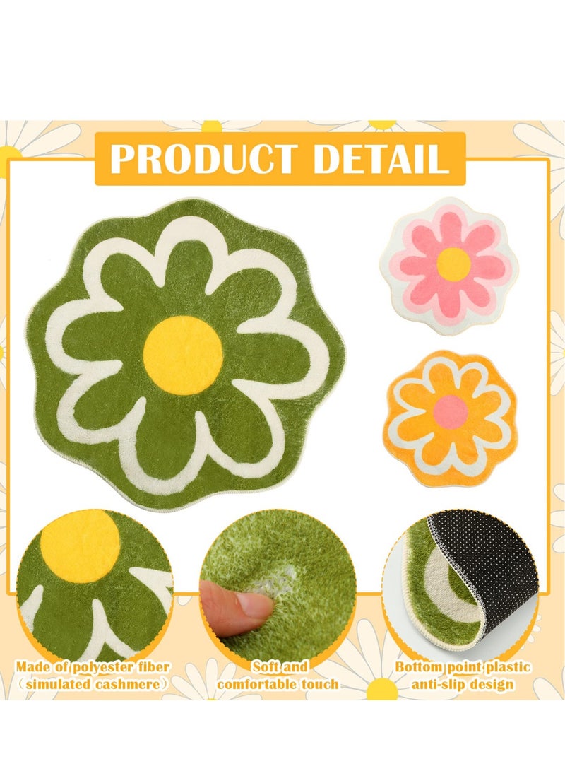 3 Pcs Daisy Cute Bath Mat Flower Shaped,Fun Toilet Rug Cute Bathroom Rugs,Non-Slip, Absorbent, Washable for Kids' Bedrooms- 23.6 x 23.6'' - 3 Colors - Image 5