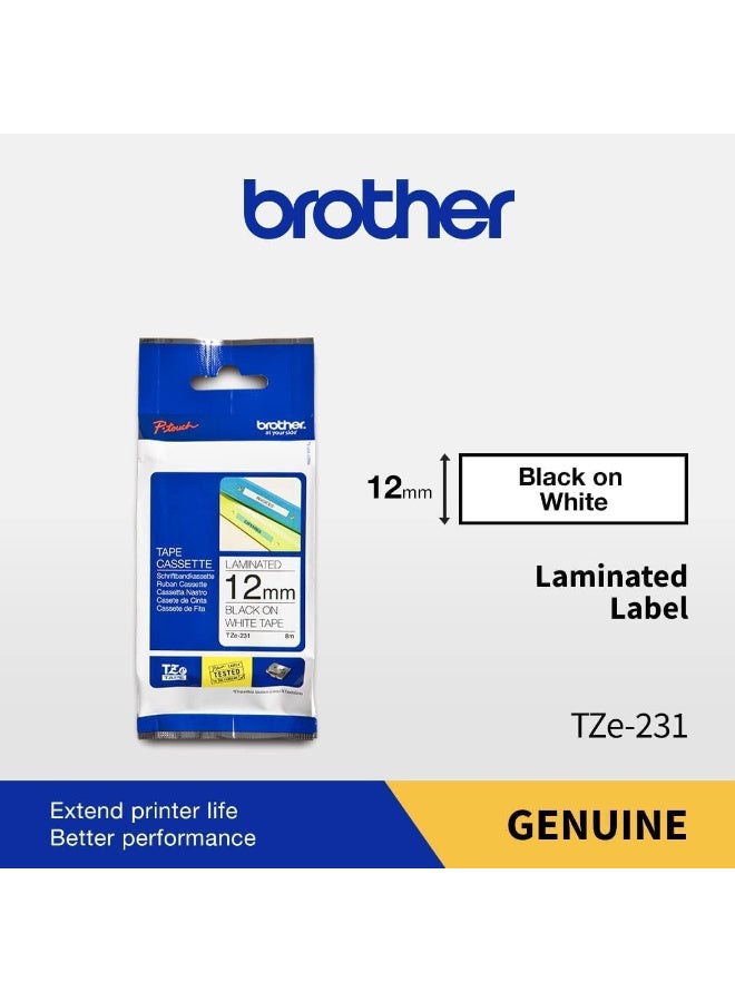 Brother Genuine TZe-231 12mm Standard Laminated Label, Black on White Tape, 8M Length - Image 2