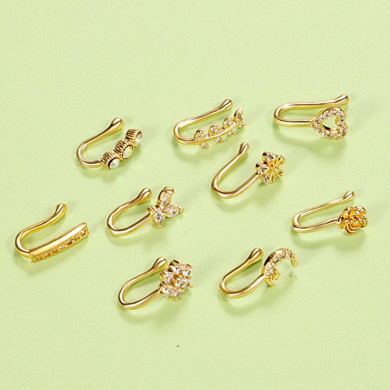 TAMHOO 9pcs Fake Nose Ring for Women,Gold Plated Nose Rings for Women,CZ Nose Cuffs for Non Pierced Nose - Image 3