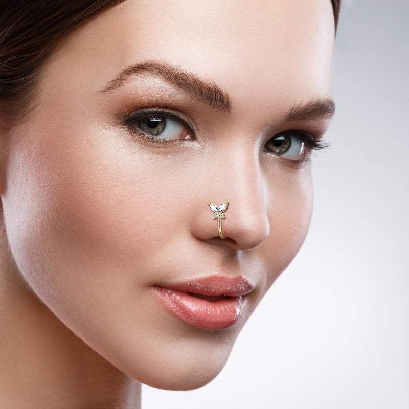 TAMHOO 9pcs Fake Nose Ring for Women,Gold Plated Nose Rings for Women,CZ Nose Cuffs for Non Pierced Nose - Image 5