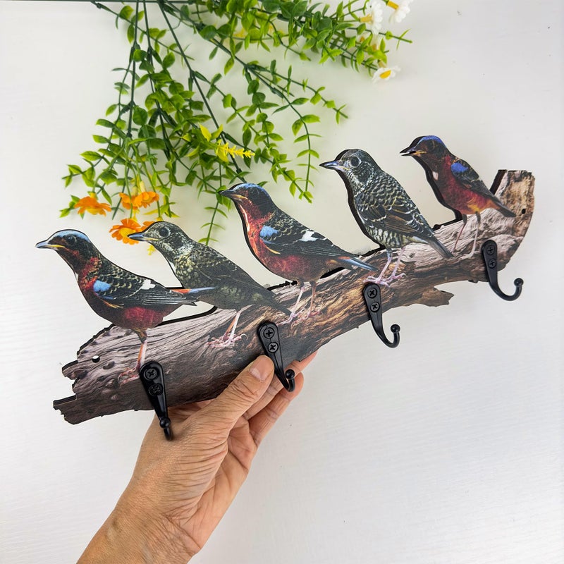 Midrean Wooden Vintage Tree Branch Coat Rack with Birds Towel Holder Hats Wall Hooks Decorative Rustic Farmhouse Wall Mounted Hanging - Image 3