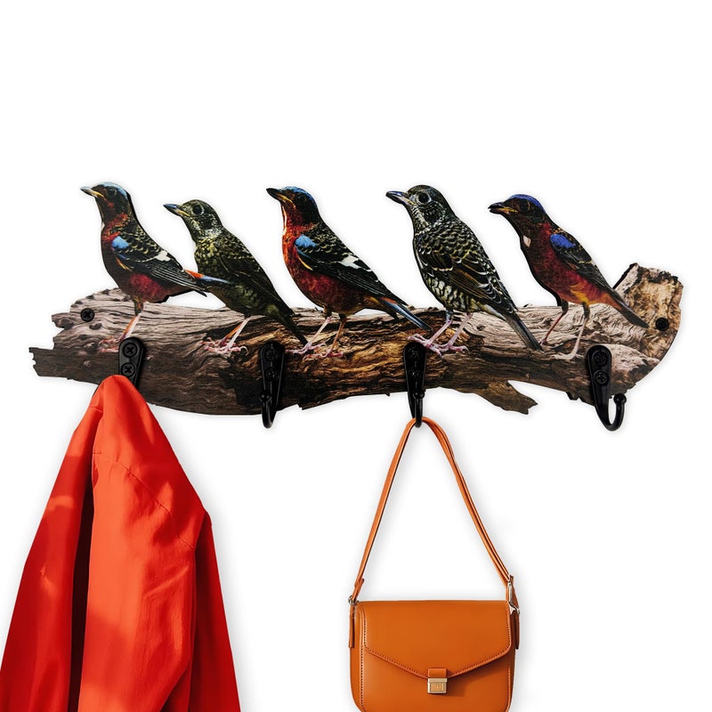 Midrean Wooden Vintage Tree Branch Coat Rack with Birds Towel Holder Hats Wall Hooks Decorative Rustic Farmhouse Wall Mounted Hanging - Image 1