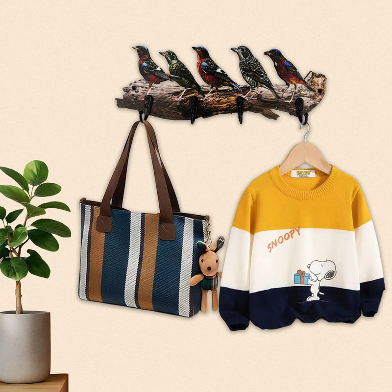 Midrean Wooden Vintage Tree Branch Coat Rack with Birds Towel Holder Hats Wall Hooks Decorative Rustic Farmhouse Wall Mounted Hanging - Image 4
