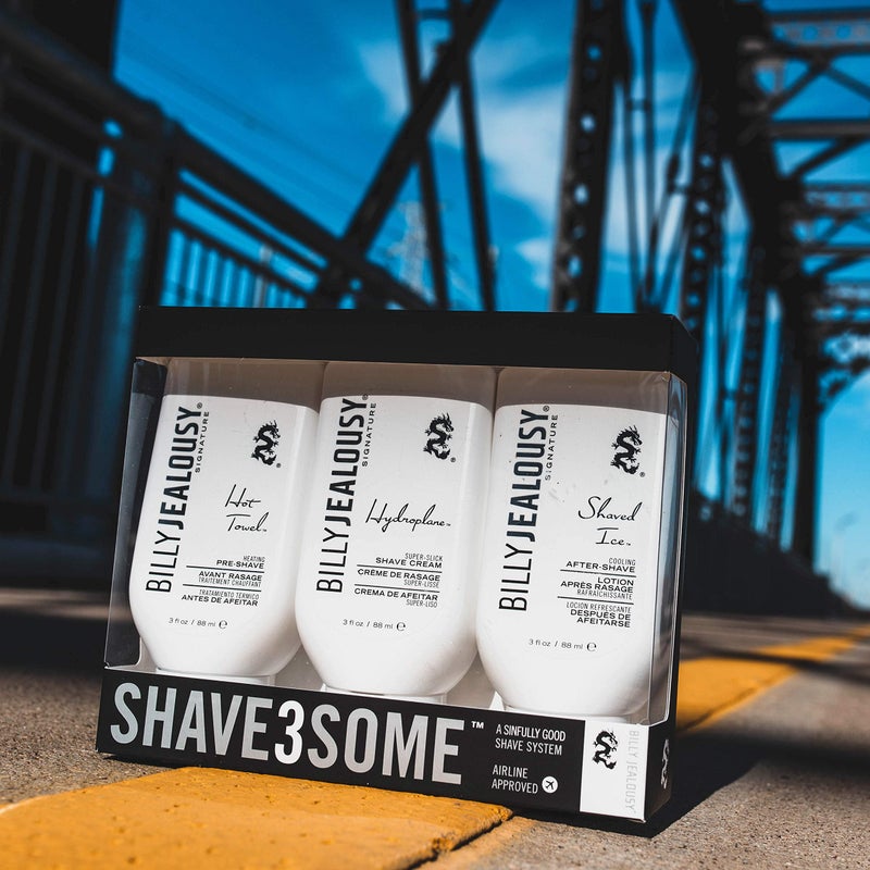 Billy Jealousy Shave3some Travel-Size Trio Shaving Kit for Men with Heating Pre-Shave, Super Slick Shave Cream and Cooling After-Shave, Citrus Scent, 3 Fl Oz Each - Image 3