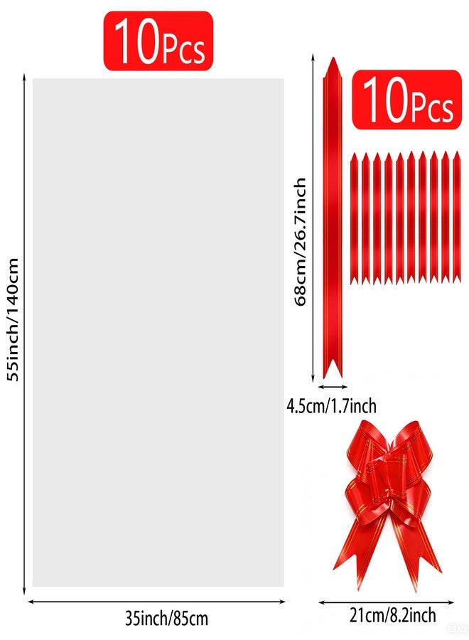 STEFORD 10 Pcs Extra Large Cellophane Bags, 35×55inch Clear Wrap Plastic Transparente Cellophane XL Bag with 10 Red Bows for Presents Gift Baskets Holiday Party Supplies - Image 4
