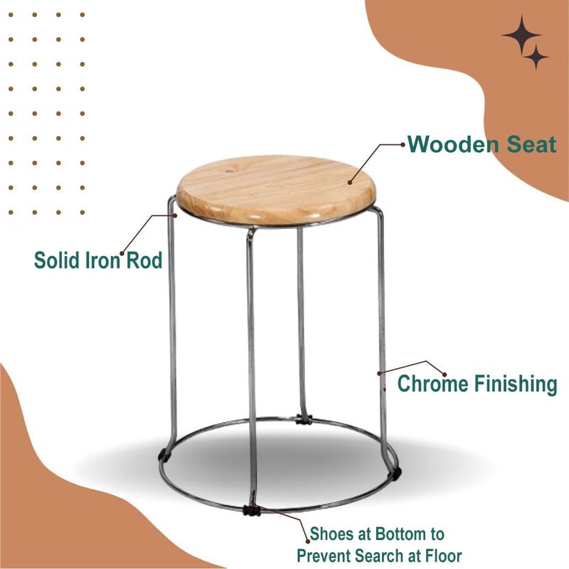 NGFC - SITTING ENVIRONMENT SOLUTIONS NGFC Steel Stool with Wooden Round Top Multipurpose IndoorOutdoor Stool for Home Kitchen Office Caf Medical and Bar Use Pack of 2 - Image 4