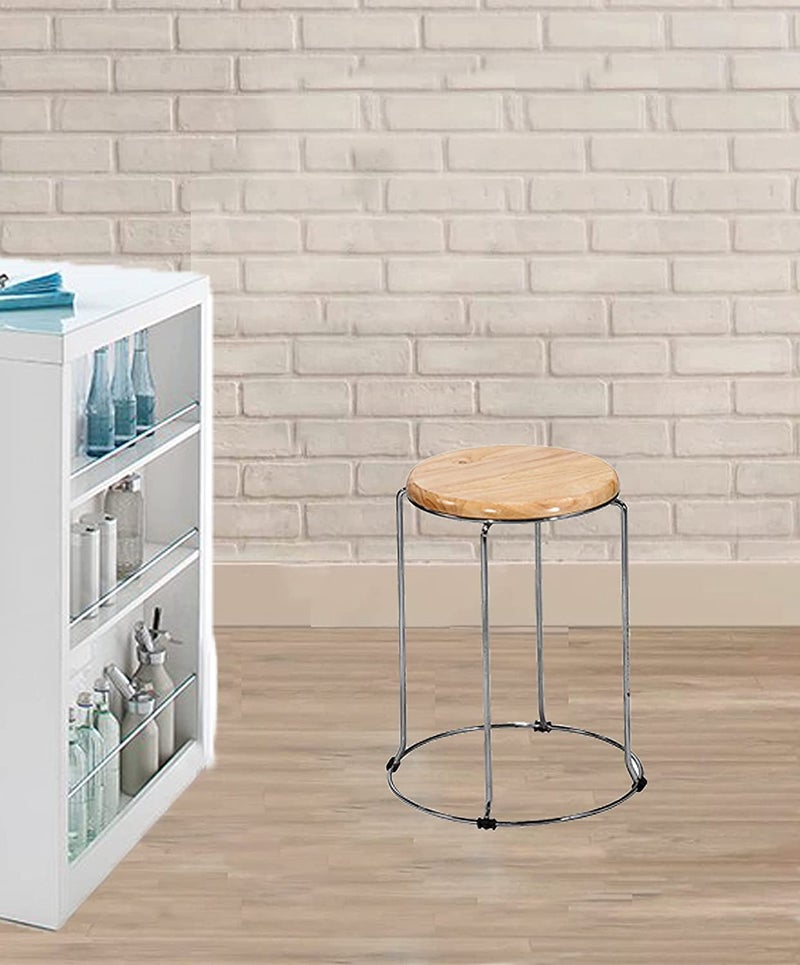 NGFC - SITTING ENVIRONMENT SOLUTIONS NGFC Steel Stool with Wooden Round Top Multipurpose IndoorOutdoor Stool for Home Kitchen Office Caf Medical and Bar Use Pack of 2 - Image 5