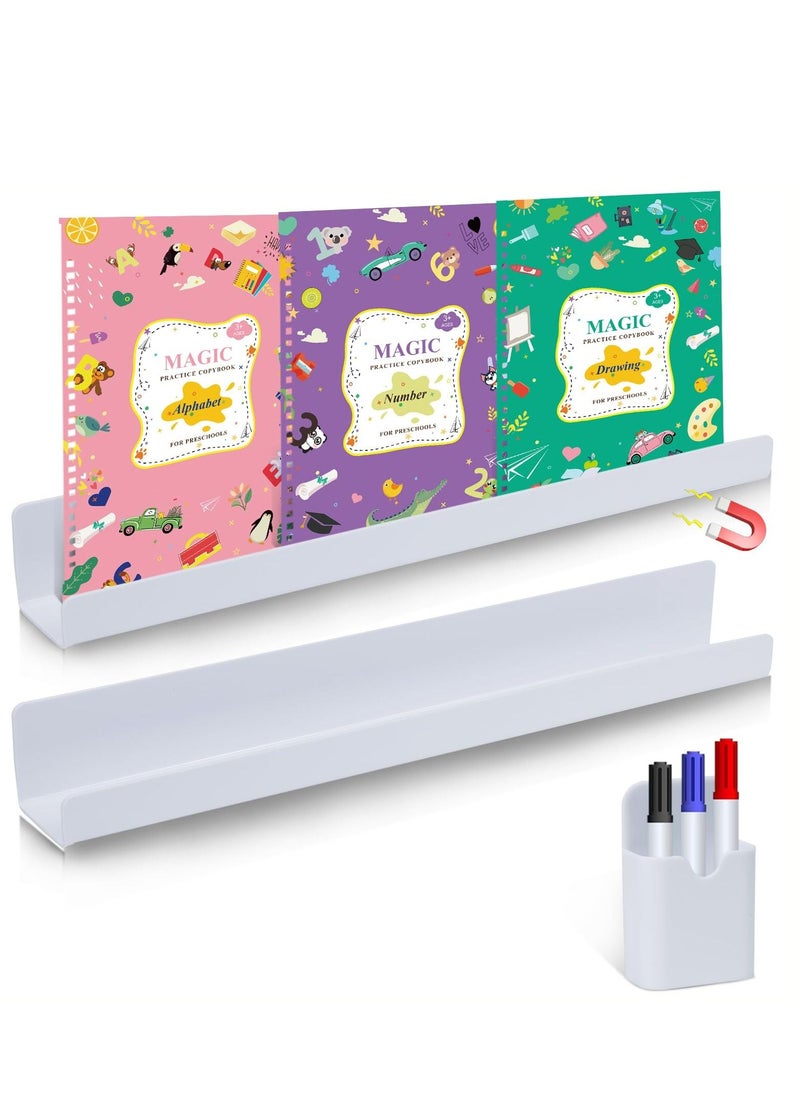 SYOSI 2 Pack Magnetic Book Shelf for Whiteboard Classroom, Magnetic Shelf for Organizing Books on Whiteboards, Includes 1 Pack Magnetic Pen Case, Reusable Acrylic Magnetic Shelves for Classroom (White)  - Image 1
