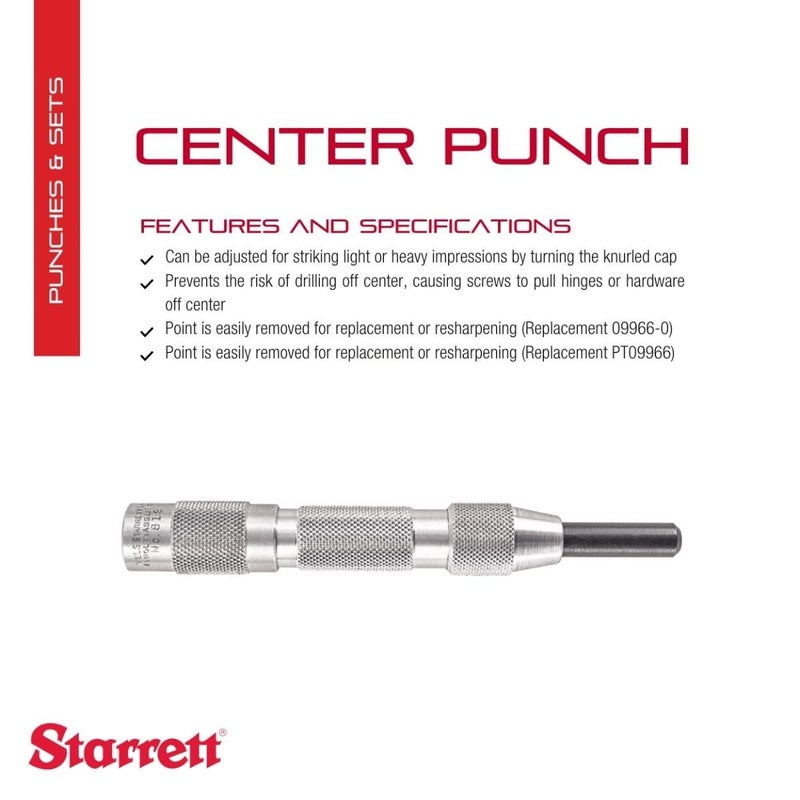 Starrett 819 Hinge-Locating Automatic Center Punch with Adjustable Stroke - 5" Length, 5/8" Diameter - Image 2
