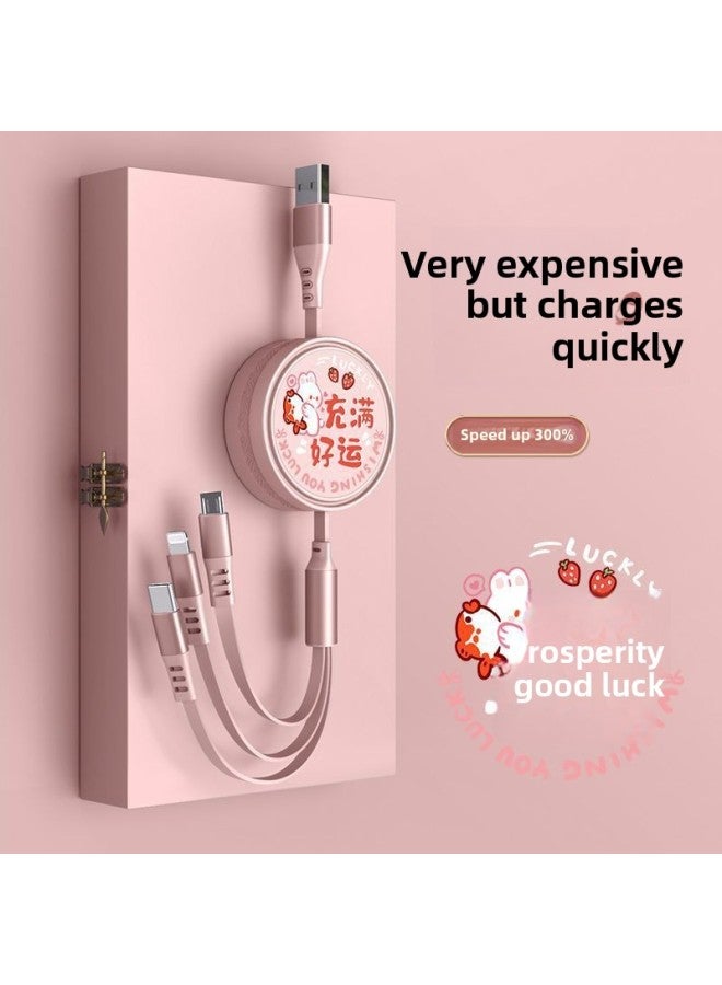 Suitable For Apple For Huawei Data Cable Car Three-in-one Android Fast Charge One Drag Three Typec Car Three-head Charging-Colour:One-to-three Interface 【retractable Fast Charging】 - Full Of Good Lu