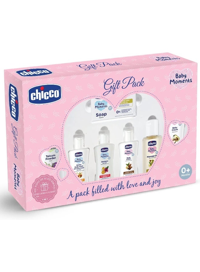 شيكو مجموعة هدايا العناية بيبي مومنتس من شيكو باللون الوردي، مجموعة هدايا مثالية للأطفال لحفلات استقبال المولود الجديد، هدايا حديثي الولادة، الآباء الجدد، أعياد الميلاد، تركيبة متقدمة جديدة تحتوي على 0% فينوكسي إيثانول، من الولادة فما فوق (7 عناصر) - Image 1