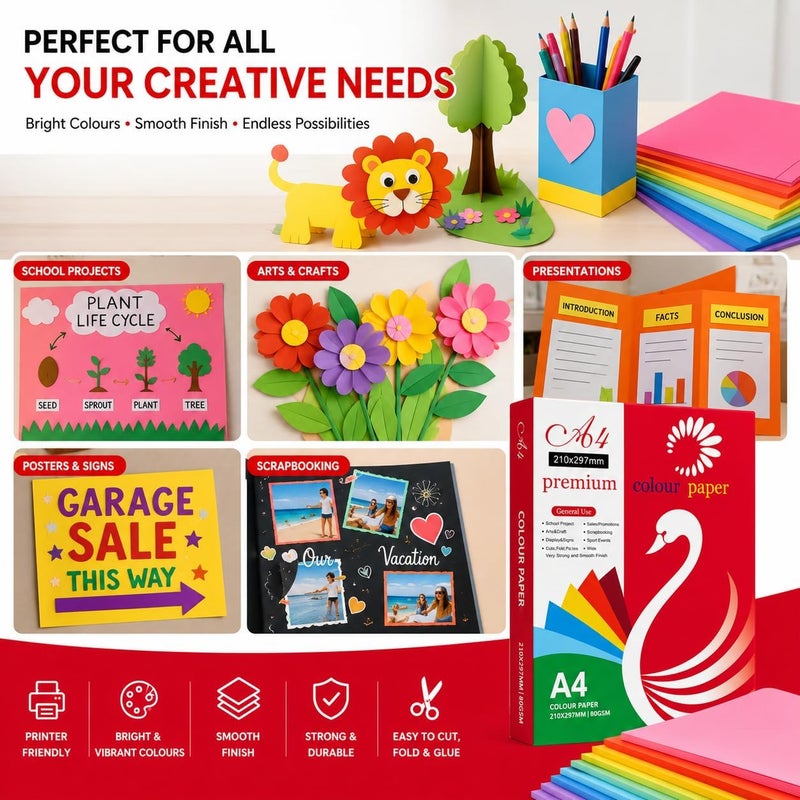 Hasanat Essentials A4 Premium Colour Paper - 250 Sheets for Craft and Printing - Image 3