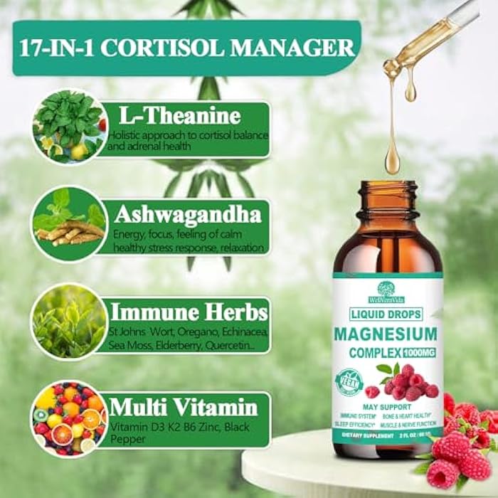 WellVeraVida Cortisol Detox for Women & Men w. Super Calm 16-in-1 Magnesium, Theanine, Ashwagandha, St Johns Wort, Lemon Balm, Cortisol Wellness Liquid Drops for Balanced Cortisol, Harmone Balanced & Relaxation - Image 3