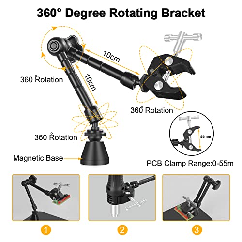 NOEVSBIG Magnetic Helping Hands Soldering Third Hand, PCB Circuit Board Holder with 3X LED Magnifying Lamp, 360 Hot Air Gun Holder, Extra Large & Heavy Duty Base Plate | Flexible Arms for Soldering Station - Image 3