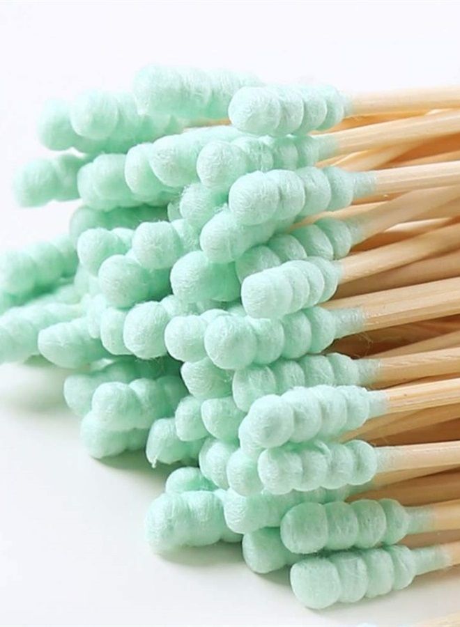 AKOAK 100 Pcs/set Colorful Double Head Spiral Cotton Swabs, Ear Picking Cotton Swabs, Makeup Remover Sanitary Swabs (Green) - Image 1