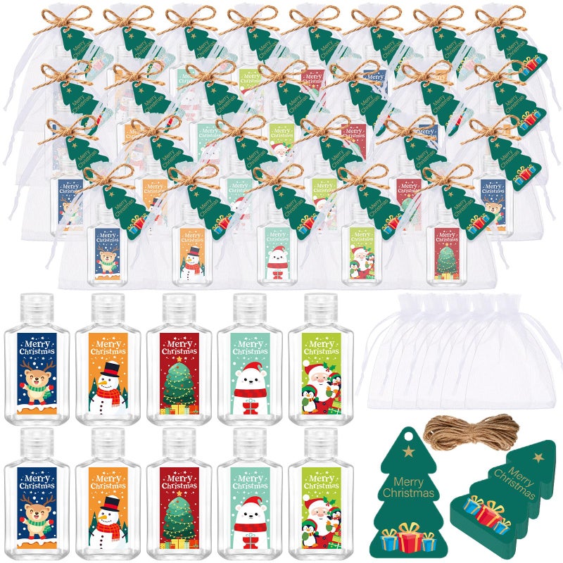 Tiangrid 50 Sets Mini Hand Sanitizer Bottles Bulk 2oz Empty Christmas Hand Sanitizer Travel Size Wedding Favors for Guests with Organza Bags Thank You Tags for Woman EmployeesChristmasMulticolor - Image 2