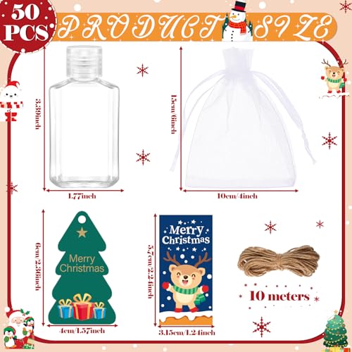 Tiangrid 50 Sets Mini Hand Sanitizer Bottles Bulk 2oz Empty Christmas Hand Sanitizer Travel Size Wedding Favors for Guests with Organza Bags Thank You Tags for Woman EmployeesChristmasMulticolor - Image 3
