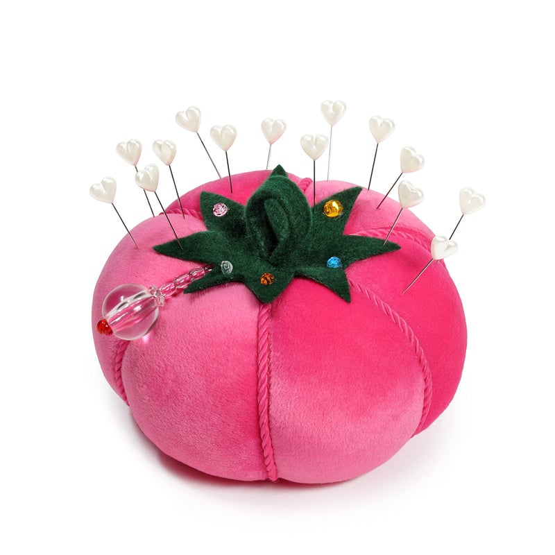 Dritz Tomato Pin Cushion â€“ Large 5â€³ Pink Velvet Sewing & Quilting Pincushion with Rhinestone Accent â€“ Holds Long Pins & Needles - Image 3