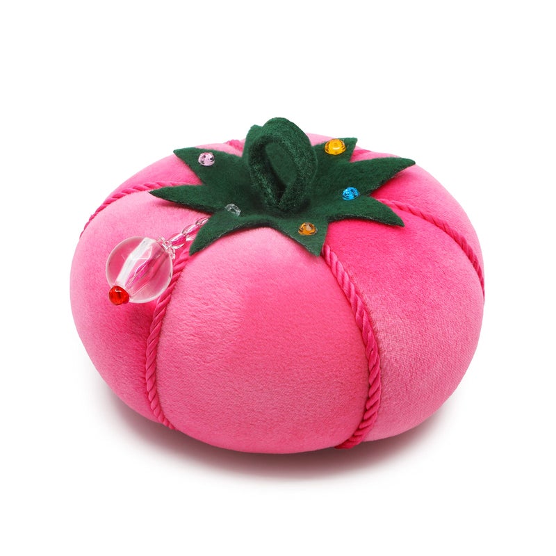 Dritz Tomato Pin Cushion â€“ Large 5â€³ Pink Velvet Sewing & Quilting Pincushion with Rhinestone Accent â€“ Holds Long Pins & Needles - Image 1
