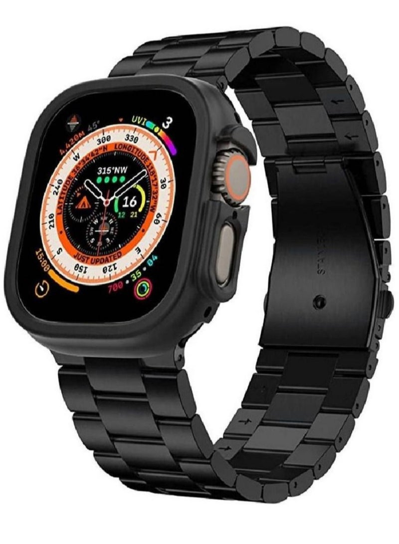 RaboS Replacement Stainless Steel Band With Case Cover For Apple Watch Ultra 49mm Black - Image 1