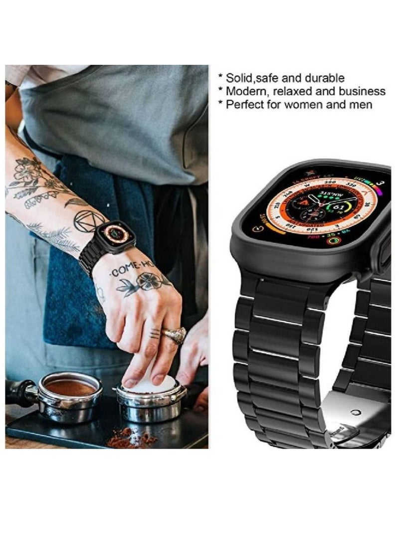 RaboS Replacement Stainless Steel Band With Case Cover For Apple Watch Ultra 49mm Black - Image 3