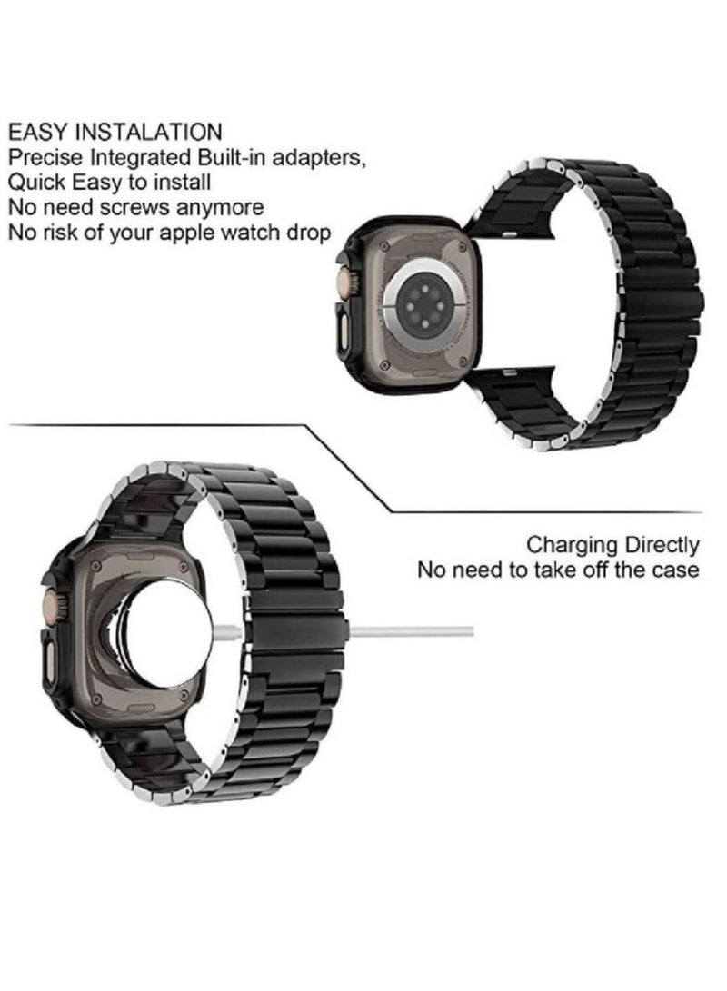 RaboS Replacement Stainless Steel Band With Case Cover For Apple Watch Ultra 49mm Black - Image 2