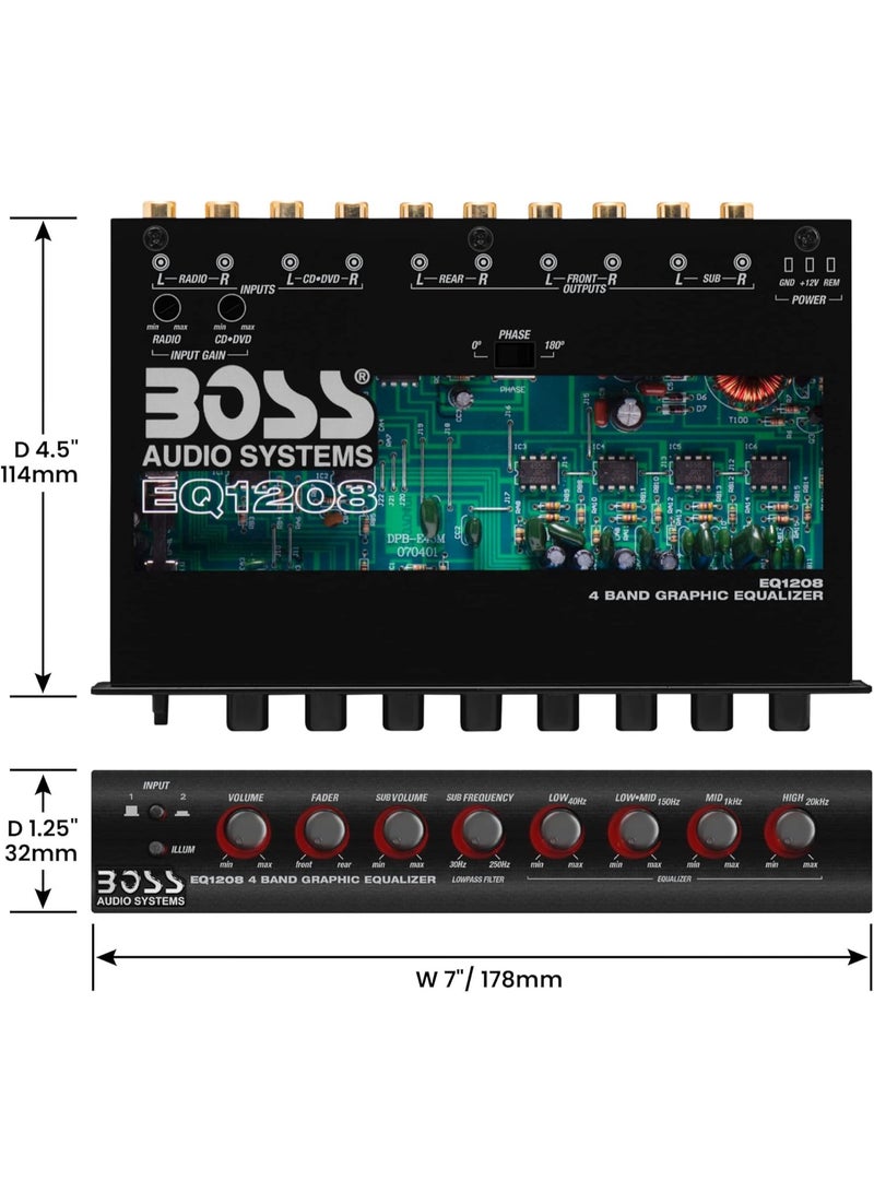 بوس معادل صوت Boss Audio EQ1208 رباعي النطاقات مع تحكم في مضخم الصوت الفرعي - Image 2