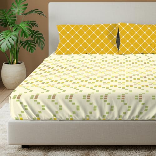 Urban Space 144 TC Divine 100% Cotton Bedsheet for Double Bed with 2 Pillow Covers, Queen Bedsheet (Size 90 x 100 inches, Zen Blocks Yellow, Double) - Image 1