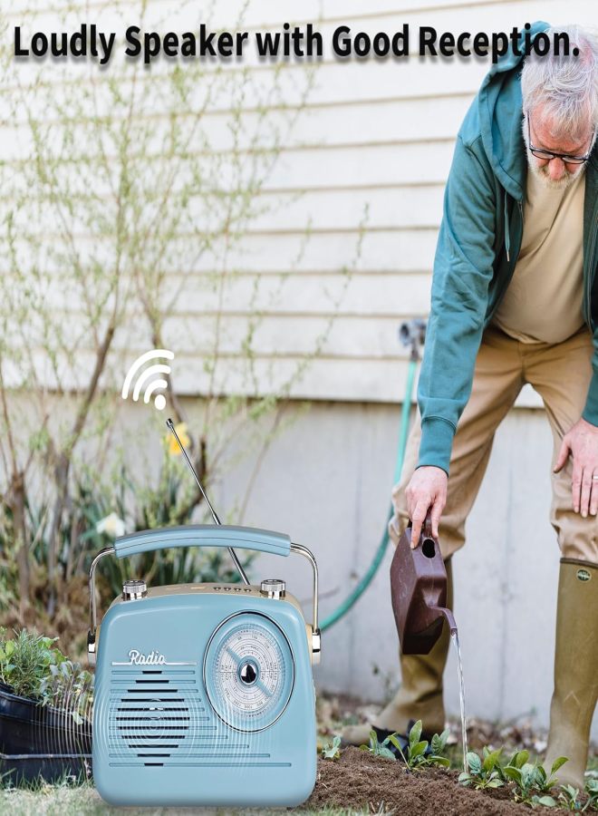 راديو FM قصير الموجة بتقنية بلوتوث بتصميم كلاسيكي (قرص كبير)، يدعم تشغيل بطاقة TF/USB، استقبال إشارة قوي، يعمل بالبطارية أو بالكهرباء، سهل الاستخدام، أزرق - Image 3