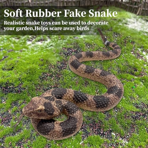 Hsxfl Realistic Fake Snakes Toy Soft Rubber Snake Realistic Keep Birds and Squirrels Away, Rattlesnake Toys for Garden Gift April Fools' Day Party Favors or Halloween Decoration Props - Image 3