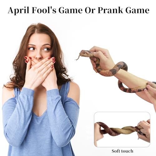 Hsxfl Realistic Fake Snakes Toy Soft Rubber Snake Realistic Keep Birds and Squirrels Away, Rattlesnake Toys for Garden Gift April Fools' Day Party Favors or Halloween Decoration Props - Image 4