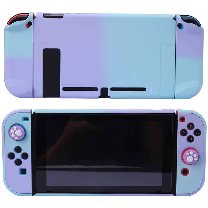 COMCOOL Dockable Case for Nintendo Switch - COMCOOL 3 in 1 Protective Cover Case for Nintendo Switch and Joy-Con Controller with Screen Protector and Thumb grips - Purple and Cyan - Image 4