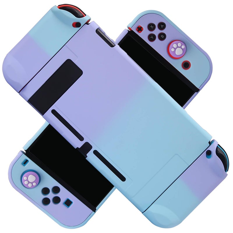 COMCOOL Dockable Case for Nintendo Switch - COMCOOL 3 in 1 Protective Cover Case for Nintendo Switch and Joy-Con Controller with Screen Protector and Thumb grips - Purple and Cyan - Image 1