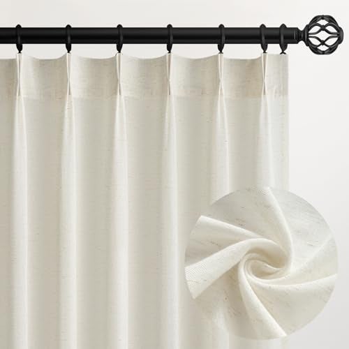 Topfinel Pinch Pleated Curtains 90 Inches Long 2 Panels Set,Natural Cream Semi Sheer Cotton Blend Fabric Aesthetic Advanced Curtain Drapes for Living Room Bedroom,40x90 inch Length - Image 1
