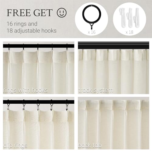 Topfinel Pinch Pleated Curtains 90 Inches Long 2 Panels Set,Natural Cream Semi Sheer Cotton Blend Fabric Aesthetic Advanced Curtain Drapes for Living Room Bedroom,40x90 inch Length - Image 2