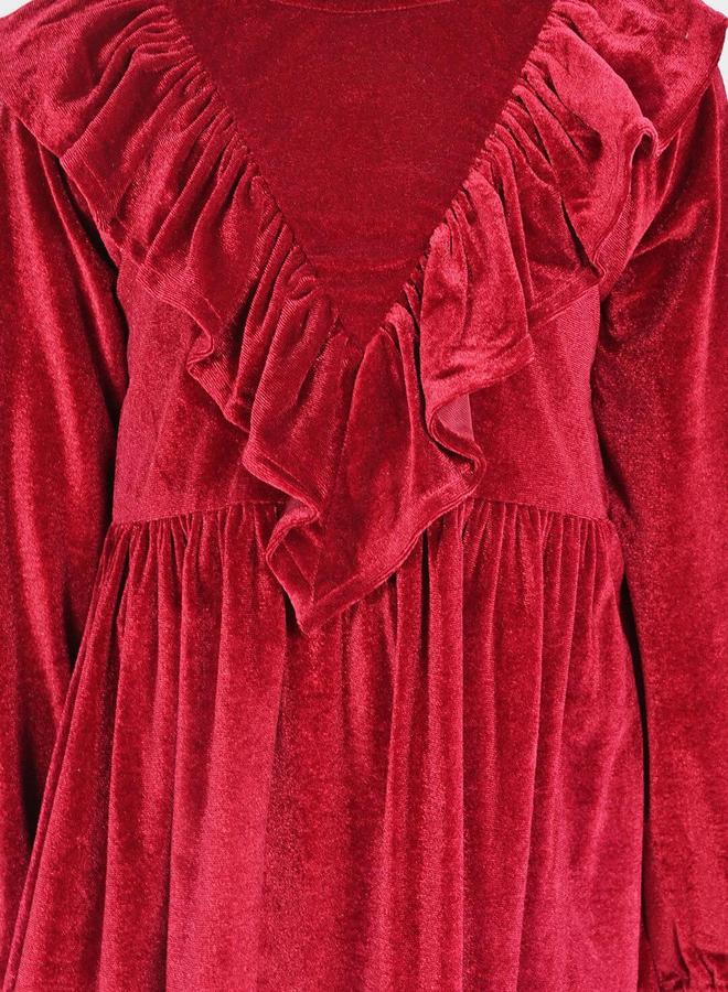 Bonkids Girl's Maroon 100% Cotton Printed Regular Fit Dress - Image 2