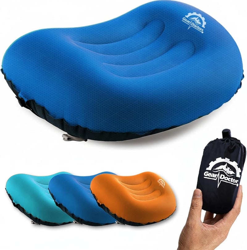 Gear Doctors 3.5oz Compact Ultralight Inflatable Camping Pillow — Inflatable Camp Pillow — Backpacking Pillows Ultralight— Camping Pillows for Sleeping, Hiking, Traveling, Beach, Office Working [Blue] - Image 1