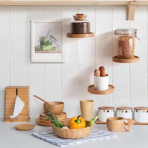 UHUD CRAFTS Decorative Set of 3 Small Round Wooden Wall Shelves - Space-Saving Solid Wood Floating Shelves | Wooden Wall Mounted Plant Shelves for Home Decor - Image 2