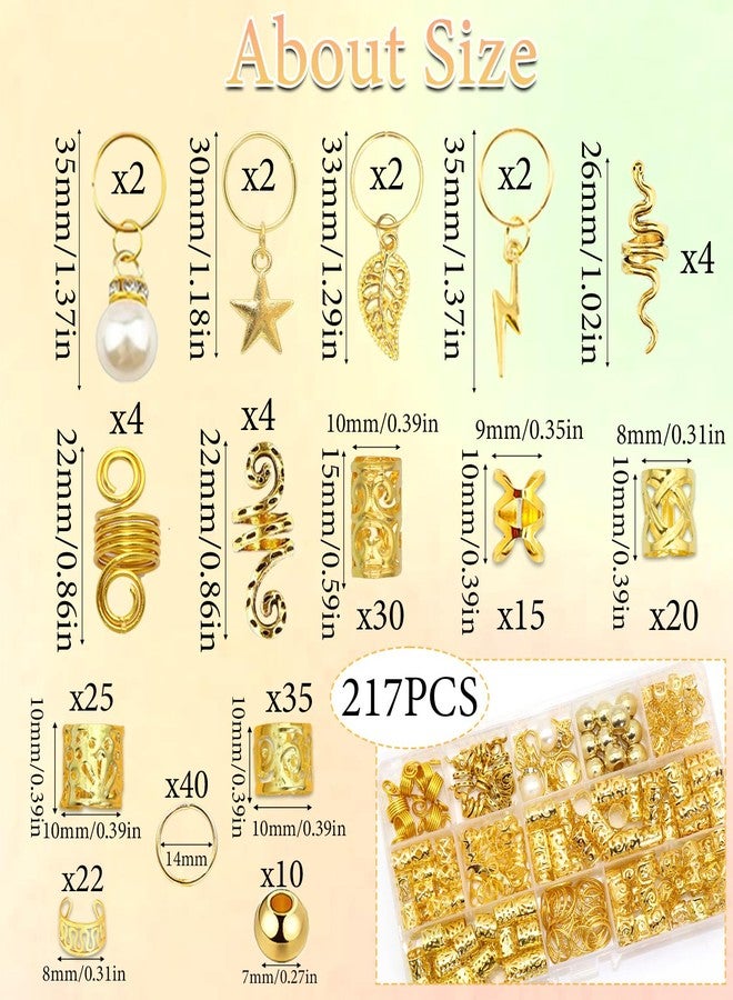 VENOFEN 217PCS Gold Hair Jewelry Hair Cuffs for Braids Metal Dreadlock Beads Braids Jewelry Pearl Loc Jewerly Braid Accessories Hair Decoration for Women and Men - Image 4