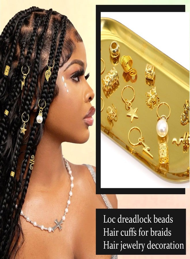 VENOFEN 217PCS Gold Hair Jewelry Hair Cuffs for Braids Metal Dreadlock Beads Braids Jewelry Pearl Loc Jewerly Braid Accessories Hair Decoration for Women and Men - Image 2