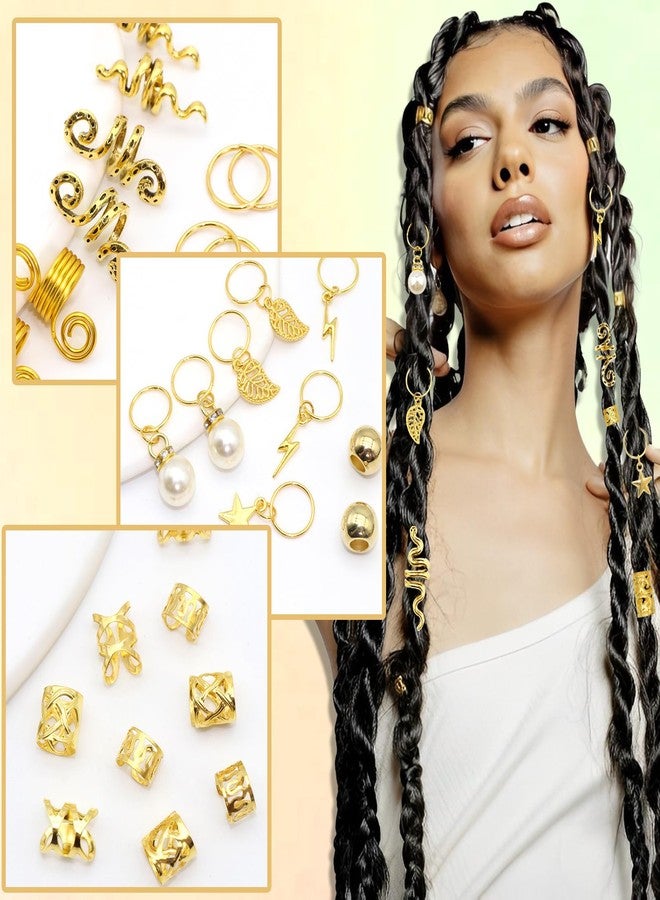 VENOFEN 217PCS Gold Hair Jewelry Hair Cuffs for Braids Metal Dreadlock Beads Braids Jewelry Pearl Loc Jewerly Braid Accessories Hair Decoration for Women and Men - Image 3