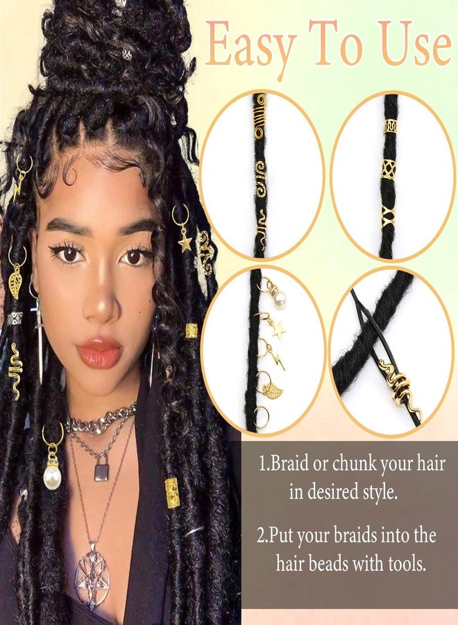 VENOFEN 217PCS Gold Hair Jewelry Hair Cuffs for Braids Metal Dreadlock Beads Braids Jewelry Pearl Loc Jewerly Braid Accessories Hair Decoration for Women and Men - Image 5