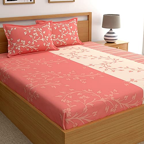 Dreamscape 100% Cotton King Bedsheet with 2 Pillow Covers - (Size 88 x 108 inches, 140 TC, Colour - Peach) - Image 1